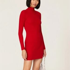 Ramy Brook Red Mini Knit Dress MEDIUM Ribbed Work Bodycon Backless Designer $395
